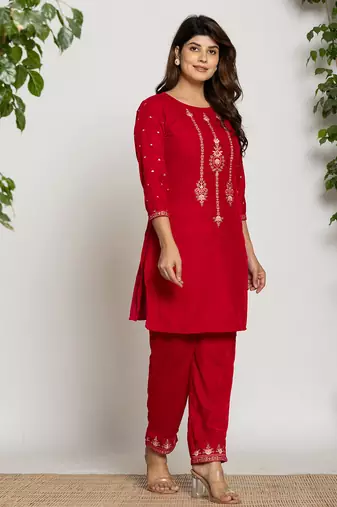  pink velvet embroidered co-ord set with cotton lining