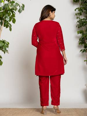  pink velvet embroidered co-ord set with cotton lining 3