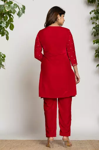 pink velvet embroidered co-ord set with cotton lining
