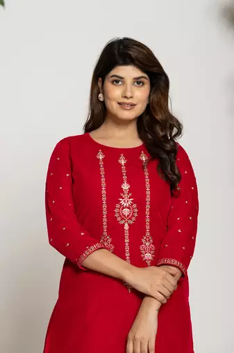  pink velvet embroidered co-ord set with cotton lining