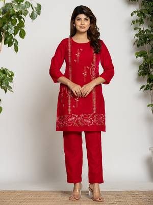  pink velvet embroidered tunic co-ord set with cotton lining 1