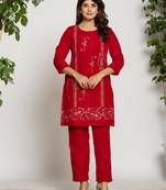 pink velvet embroidered tunic co-ord set with cotton lining
