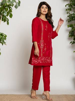  pink velvet embroidered tunic co-ord set with cotton lining 2