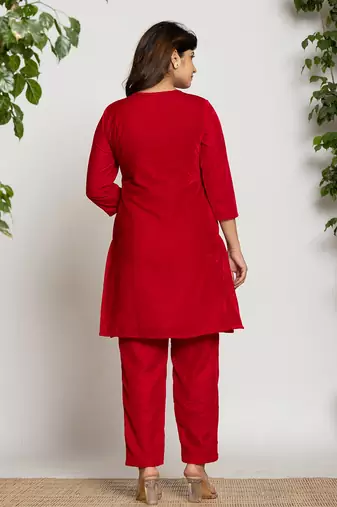  pink velvet embroidered tunic co-ord set with cotton lining