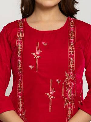  pink velvet embroidered tunic co-ord set with cotton lining 4