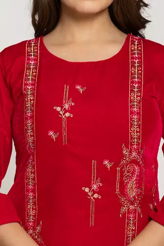  pink velvet embroidered tunic co-ord set with cotton lining