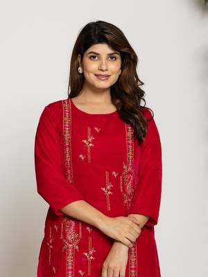  pink velvet embroidered tunic co-ord set with cotton lining 5