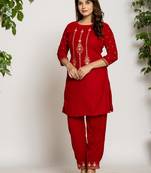  red velvet embroidered co-ord set with cotton lining