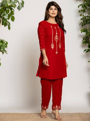  red velvet embroidered co-ord set with cotton lining 2