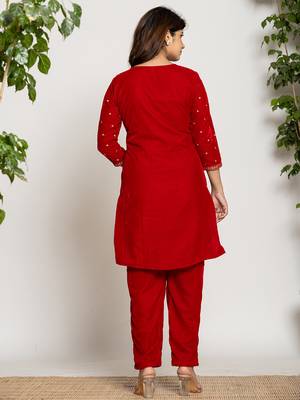  red velvet embroidered co-ord set with cotton lining 3