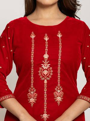  red velvet embroidered co-ord set with cotton lining 4
