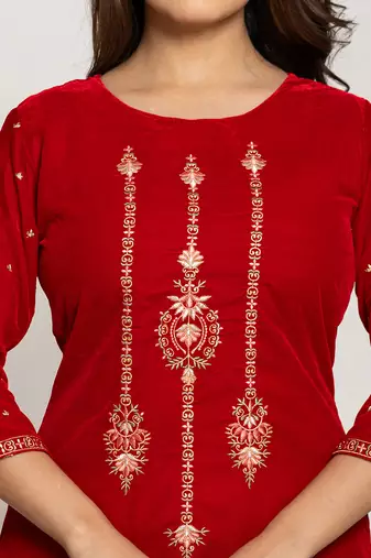  red velvet embroidered co-ord set with cotton lining