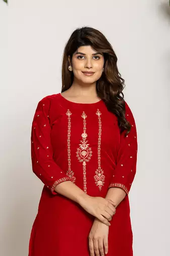  red velvet embroidered co-ord set with cotton lining