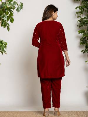 maroon velvet embroidered co-ord set with cotton lining 3