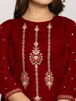  maroon velvet embroidered co-ord set with cotton lining 4