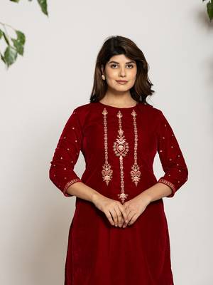  maroon velvet embroidered co-ord set with cotton lining 5