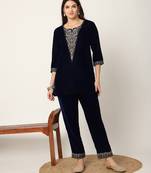  navy blue velvet embroidered co-ord set