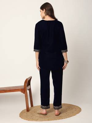  navy blue velvet embroidered co-ord set 3