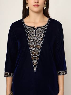  navy blue velvet embroidered co-ord set 4