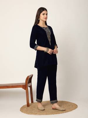  navy blue velvet embroidered co-ord set 5