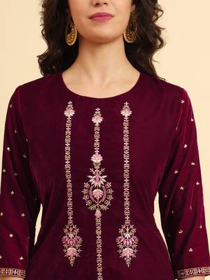  magenta velvet embroidered co-ord set with cotton lining 4