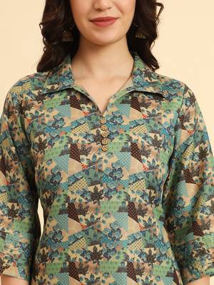  cotton digital printed blue workwear co-ord set with pintuck detailing 4