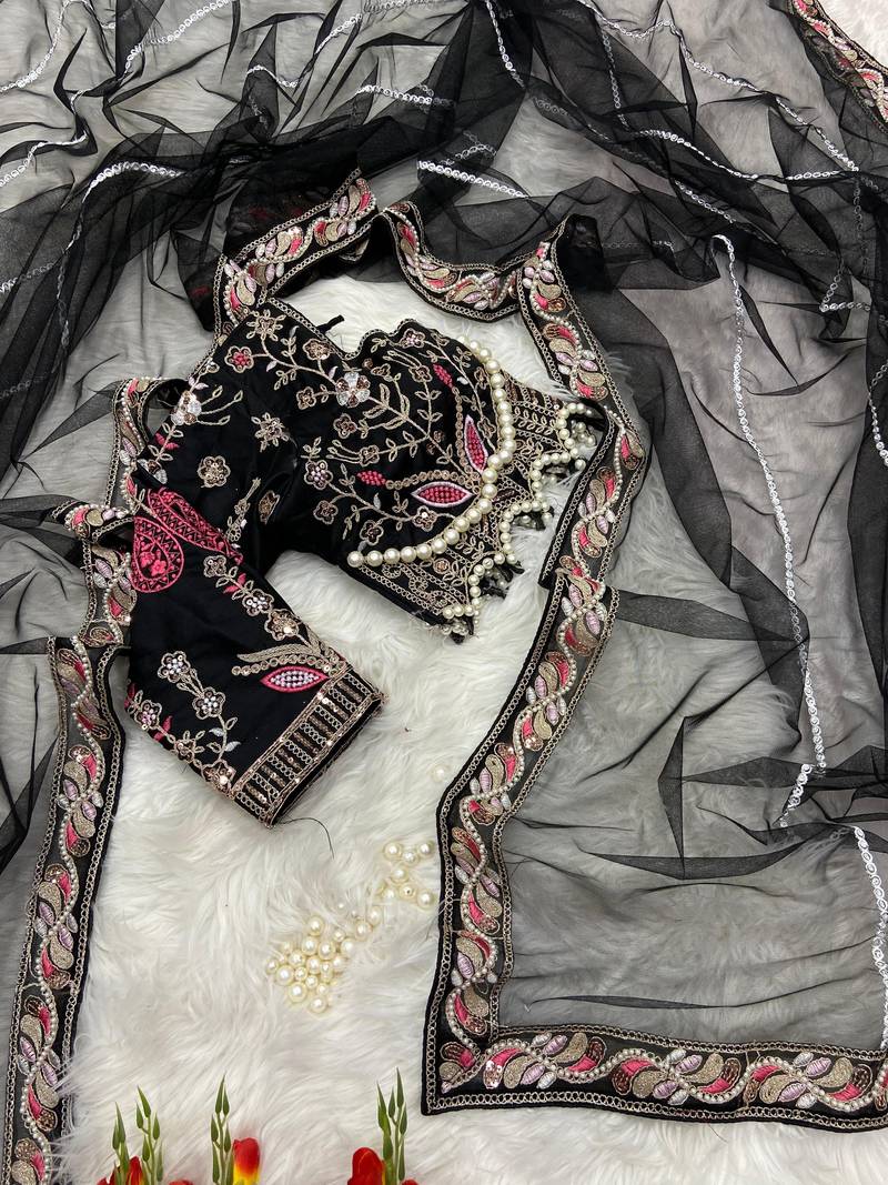 Black COLOUR PREMIUM NET FABRIC HANDWORK WITH BLOUSE