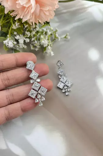 Cz crystal diamond earrings indian earrings indian jewelry american diamond earrings