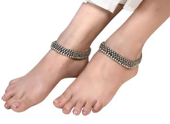 Indian oxidized boho silver anklet paayal for women german silver tribal handmade beautiful bollywood paayal 1