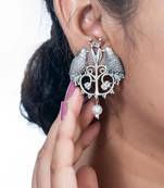 Oxidized silver bird earrings parrot indian earrings / indian jewelry/ statement german silver earrings