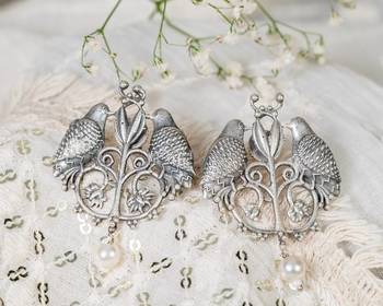 Oxidized silver bird earrings parrot indian earrings / indian jewelry/ statement german silver earrings 2