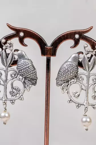 Oxidized silver bird earrings parrot indian earrings / indian jewelry/ statement german silver earrings