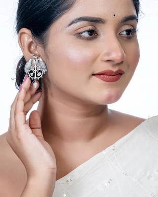 Oxidized silver bird earrings parrot indian earrings / indian jewelry/ statement german silver earrings 4
