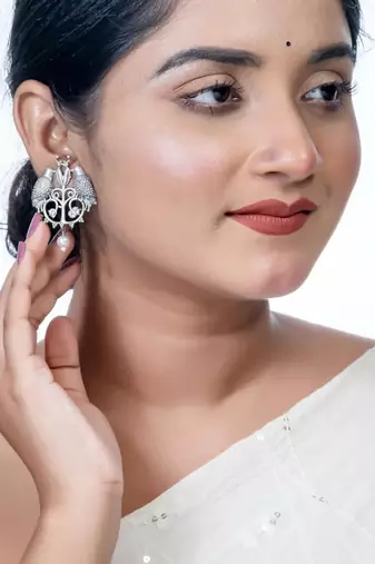 Oxidized silver bird earrings parrot indian earrings / indian jewelry/ statement german silver earrings