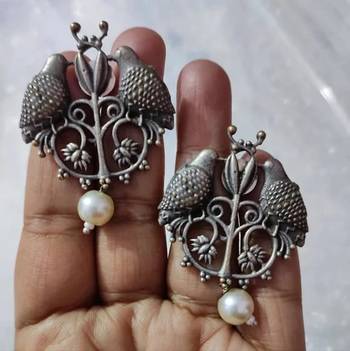 Oxidized silver bird earrings parrot indian earrings / indian jewelry/ statement german silver earrings 5