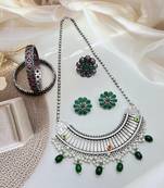 German silver green fusion necklace set indian jewellery set oxidised set with bangles and ring