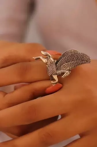 Indian oxidized horse adjustable statement ring german silver jewelry