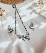 Indian oxidized horse chain pendant with horse ring and earrings jewelry set