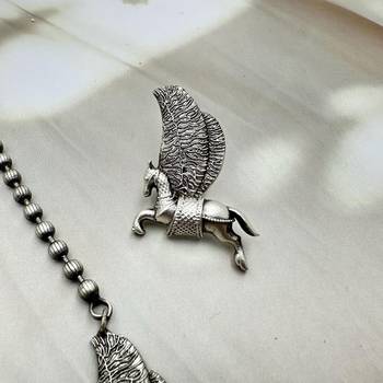 Indian oxidized horse chain pendant with horse ring and earrings jewelry set 4