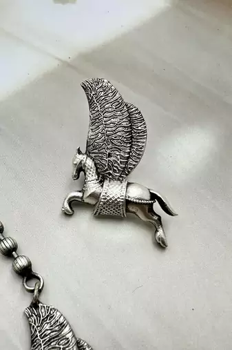 Indian oxidized horse chain pendant with horse ring and earrings jewelry set