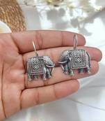 Elephant silver toned earrings - elephant shaped oxidised stud friction push back