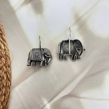 Elephant silver toned earrings - elephant shaped oxidised stud friction push back 2