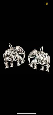 Elephant silver toned earrings - elephant shaped oxidised stud friction push back 3