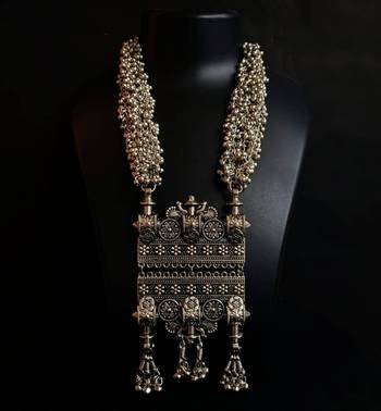 Oxidized peacock long necklace,afghani boho tribal jewelry,ghunghroo long chain antique necklace 2