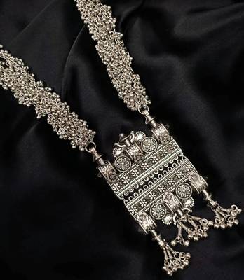 Oxidized peacock long necklace,afghani boho tribal jewelry,ghunghroo long chain antique necklace 1