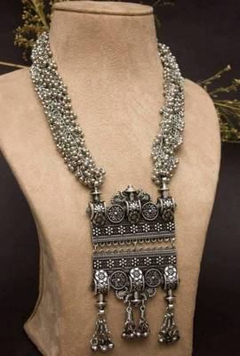 Oxidized peacock long necklace,afghani boho tribal jewelry,ghunghroo long chain antique necklace 3