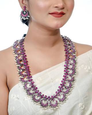 Ruby red necklace set indian oxidised long stone necklace set indian jewelry wedding partywear handmade jewelry 1