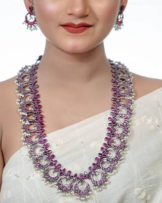 Ruby red necklace set indian oxidised long stone necklace set indian jewelry wedding partywear handmade jewelry 3