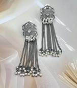 Afghani dangler earrings, indian oxidised pearl drop earrings, long earrings, german silver dangler drop earrings