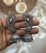 Silver replica jhumki, dangler jhumka earrings with pearl drop,indian oxidized earrings, jhumka jhumki earrings